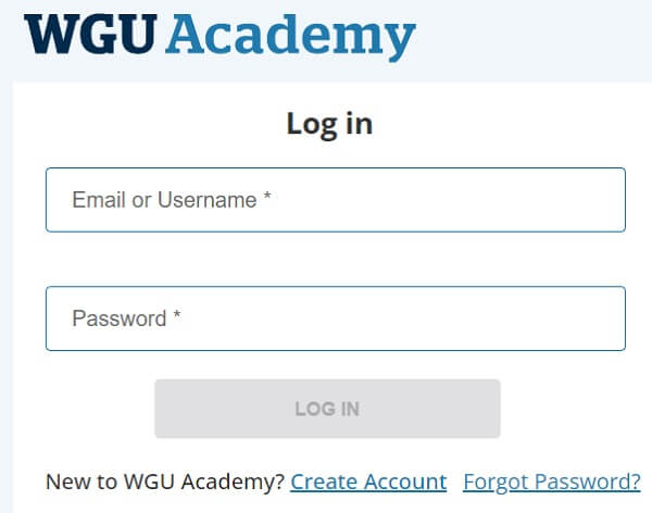 WGU Academy login page